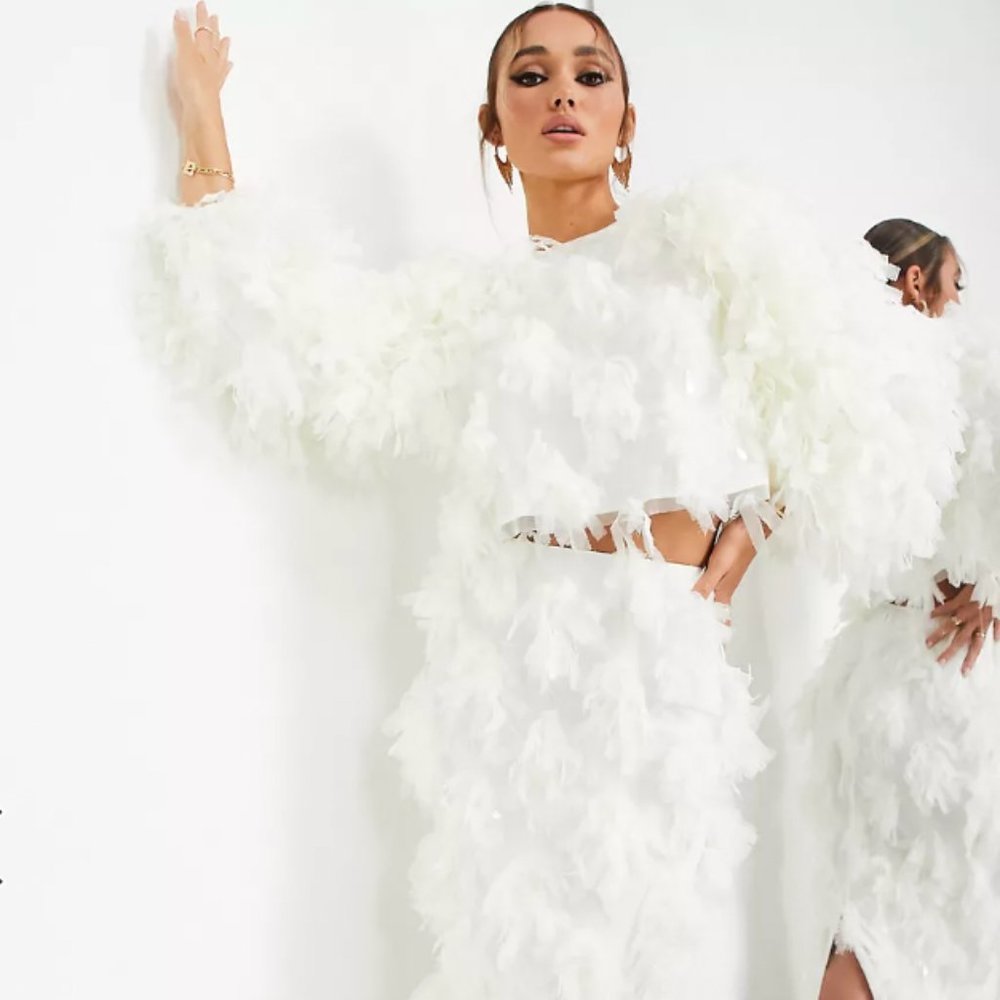 ASOS Edition Top & Skirt in textured sequin mesh in ivory